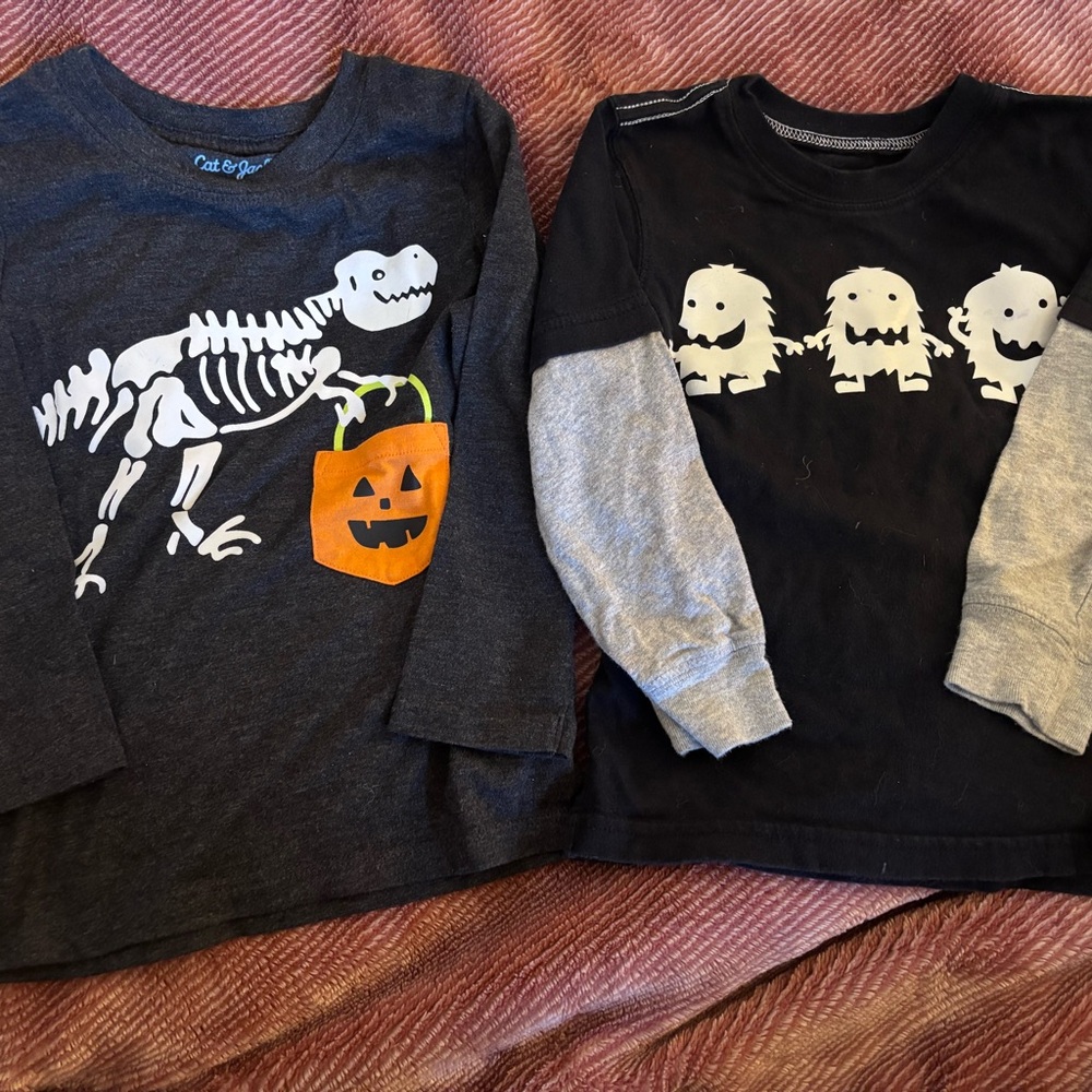 Cat & Jack Kids Long Sleeve Tees - Black and Gray with Halloween Designs